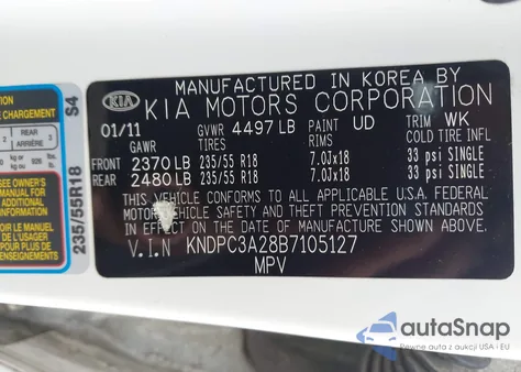 2011 Kia Sportage Ex из США, поврежденный, VIN KNDPC3A28B7105127